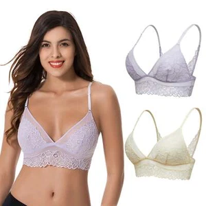 Plus Size Plunge Unlined Bralette with Floral Lace-2pack - Picture 1 of 7