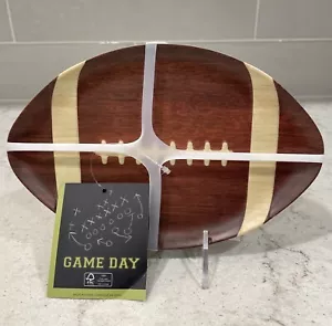 Set 4 FOOTBALL SHAPED Appetizer Plates Dark Wood Grain Melamine NEW 8.25x5.5” - Picture 1 of 7