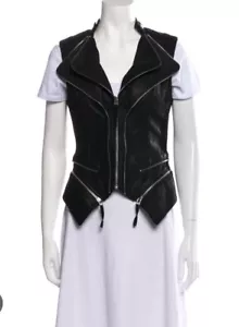 Dawn Levy Black Leather Vest NWOT Size Small - Picture 1 of 6