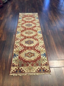 Sale Hand Knotted Indo Kazak Oushak Geometric Area Rug Carpet Runner 2’1x6’7,67 - Picture 1 of 12