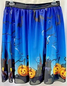 Falda Columpio Hecha a Mano Para Mujer M Gráfico Halloween Azul Negro Hasta la Rodilla Forrada - Imagen 1 de 12