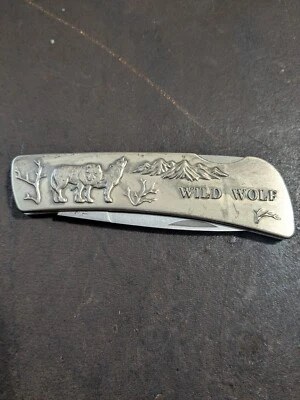 Wild Wolf Stainless Steel Knife in Beautiful Oak Case Foto 1 de 4