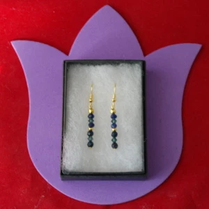 Beautiful Gold Plated Earrings With Sapphire & Crystal 2 Gr. 3.2 Cm.Long + Hooks - Picture 1 of 7