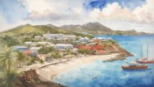 Saint John's Antigua and Barbuda Watercolor Painting Country City Art Print
