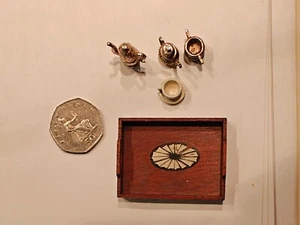Dollhouse 1/12th. Scale Wooden Tea Tray with Pattern and Handles. - Picture 1 of 2