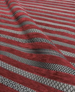 7 Meter tiefrot und silber gemustert Streifen Polsterstoff PORTOFREI - Bild 1 von 4