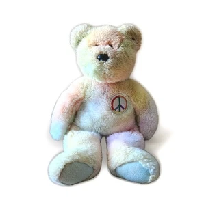 Ty Beanie Buddies Peace Bear Plush Stuffed Animal Vtg 1999 Bean Bag Tie Dye 14" - Picture 1 of 11