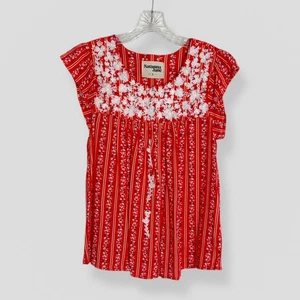 Savanna Jane Size Small Red Boho Festival Floral Embroidered Short Sleeve Casual - Picture 1 of 7