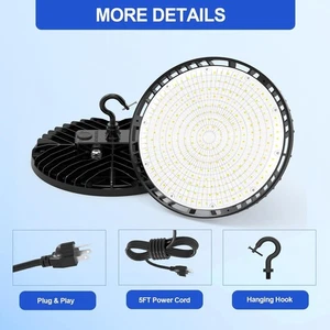 240W High Bay LED Shop Light Dimmable Gym Factory Warehouse Area Lights 4.5-5.7K - Picture 1 of 8