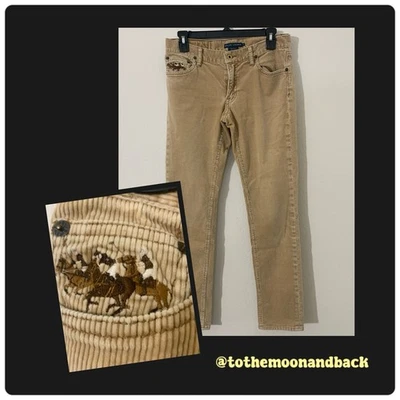 Pantalones de mezclilla Ralph Lauren 8 para mujer de pana beige caballo bordado bolsillos rectos Foto 1 de 4