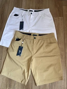 NWT Lot 2 William Murray Mens Chino Golf Shorts 36 White & Tan Flat Front $$$ - Picture 1 of 7