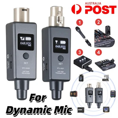 Dynamic Microphone Wireless System Mic LED Audio Transmitter Receiver XLR USB AU - Image 1 of 4