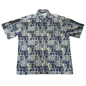 Pierre Cardin Hawaiian Shirt Mens XL Blue Green Tan Cotton Floral Aloha Vintage - Picture 1 of 6