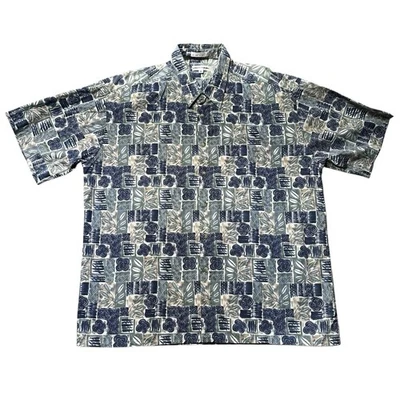 Pierre Cardin Hawaiian Shirt Mens XL Blue Green Tan Cotton Floral Aloha Vintage - Image 1 of 4