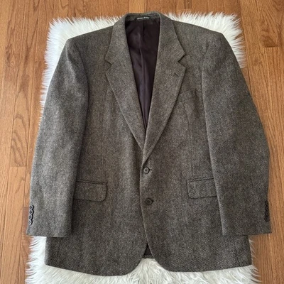 Vintage Wool Tweed Herringbone Blazer Men’s 42R Brown Black Jacket Sport Coat - Image 1 of 4