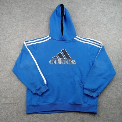 阿迪达斯连帽衫青少年中号蓝色套衫运动衫3条纹标志足球 — 第 1/4 张图片