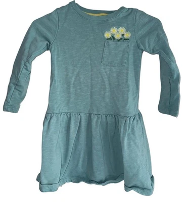 Mini Boden Niñas Manga Larga Sudadera Vestido Talla 6-7 Y Azul Bordado Floral Foto 1 de 4
