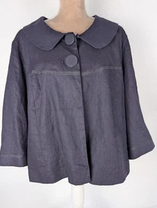 Sandro Sportswear Crop Linen Swing Coat Navy Size 2X Peter Pan Collar 60's Retro - Picture 1 of 11