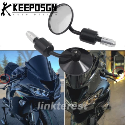 Espejo retrovisor lateral redondo con extremo de manillar negro de 7/8"" para Kawasaki Ninja zx6r 650 Foto 1 de 4