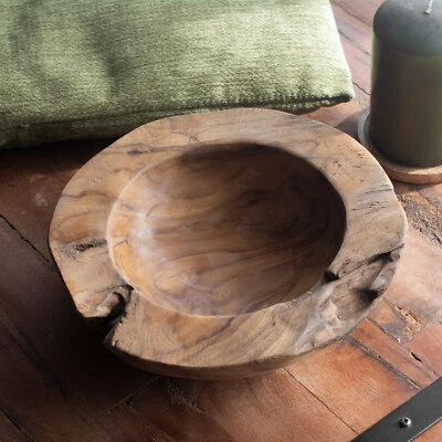 Chunky Solid Wooden Decorative Bowl 25cm Round Teak Root Wood Fruit Trinket Dish - Image 1 of 4