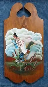 Pintura artística al óleo sobre madera placa original pato colas de gato ávalaco pájaro 22" x11" #04 - Imagen 1 de 4