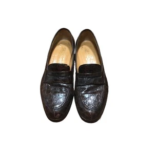 SALVATORE FERRAGAMO  CROCODILE Penny Loafer Men's 10.5 Italy Brow Shoes - Picture 1 of 9