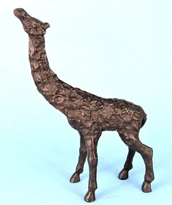 BRONZE GIRAFFE SCULPTURE THICKLY TEXTURED 12" MODERNIST STYLED ANIMAL STATUE  - Picture 1 of 9