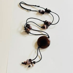 VTG Agate Jasper beaded tassel Necklace Beads Natural stones Collar adjustable - Picture 1 of 5