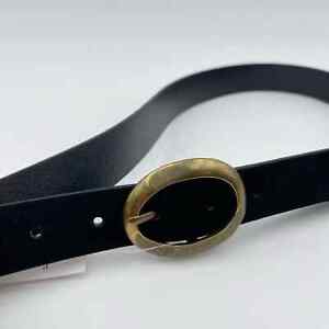 Linea Pelle | NWT Classic Black Leather Belt Organic Oval Brass Buckle