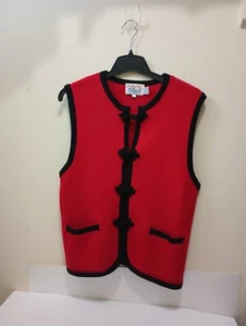 Vintage Tally-Ho Damen rot & schwarz Pullover Weste asiatisch inspiriert Knebelverschlüsse L - Bild 1 von 7