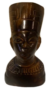Nefertiti Egyptian Statue Figure Dark Wooden Carved 6” Tall - Picture 1 of 5