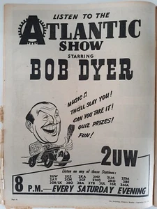 Vintage Australian advertising 1940s ad 2UW RADIO ATLANTIC SHOW Bob Dyer art - Picture 1 of 1