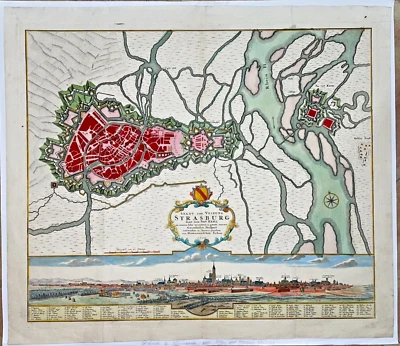 ESTRASBURGO FRANCIA 1734 HOMANN HRS GRANDE BONITO PLANO ANTIGUO Y VISTA SIGLO XVIII Foto 1 de 4