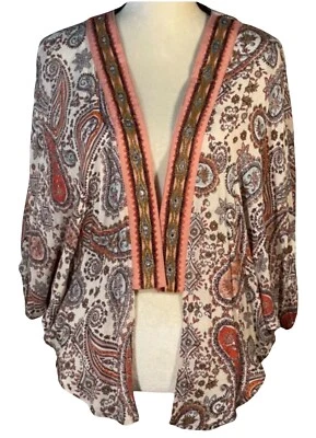 SOMBRA DE OJOS Multicolor Paisley Frente Abierto Embellecido Top Para Mujer Talla S Foto 1 de 4