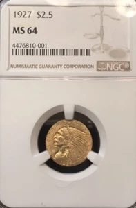 1927 NGC Quarter Eagle, $2.5 Gold Indian NGC MS 64 ** Very Nice & Sharp, Tough! - Picture 1 of 7