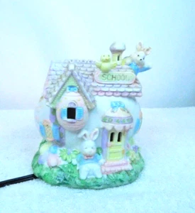 Set of 4 Mini Easter Village Lighted School & Egg House, Easter Tree & Mom Bunny - Picture 1 of 11