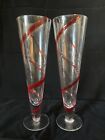 Pier1 SWIRLINE Red Tall Pilsner Beer 12 Oz. Barware Set Two Mouth Blown Glasses