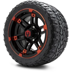 MODZ 12" Aftershock Black and Red Golf Cart Wheels & Tires (215-40-R12) Set of 4 - Picture 1 of 9