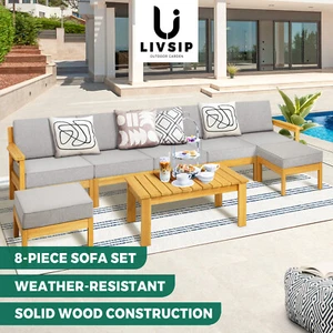 Livsip 7 Seater Outdoor Lounge Setting Garden Furniture Wooden Sofa Table Set - Picture 1 of 11