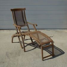 1900's FOLDING LOUNGE SHIP BOAT DECK WOODEN CHAIR CANED ANTIQUE MAYBE WALNUT
