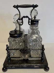 Vintage J F Potter Sheffield Silverplate 5 Piece Cruet & Carrier Set - Picture 1 of 9