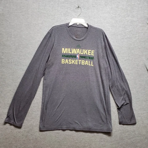 Milwaukee Bucks Men T-Shirt XL Gray Adidas Climacool Basketball Long Sleeve NBA Cover
