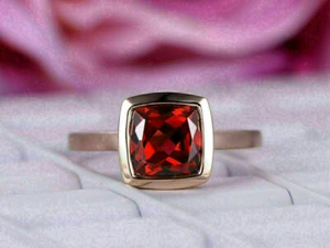 2.Ct Cushion Cut Red Ruby Solitaire Engagement Ring 14K Rose Gold Finish - Picture 1 of 4