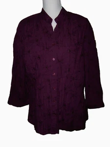 St. John’s Bay Dark Wine Button Down Krinkle Top Size XL Embroidered - Picture 1 of 5