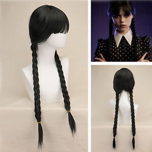 Kid Wednesday Addams Cosplay Wig Braided Hair Girls Halloween Party Props Wig
