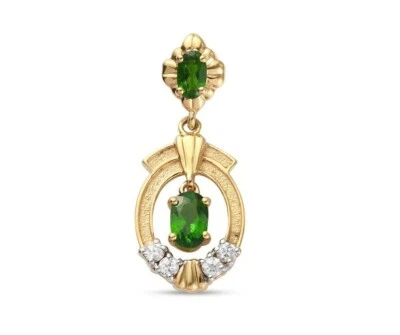 Colgante de diseñador de circón blanco y diopside ruso plateado de 14 K 0,91 quilates  Foto 1 de 4