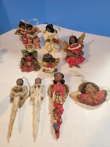 L0t Of 9 African American Angel Christmas Tree Ornaments Resin - Picture 1 of 6