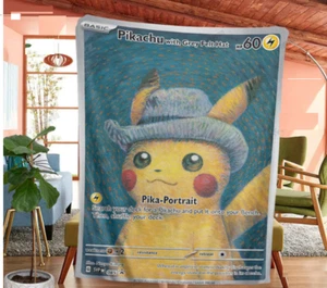 READ Pokémon Van Gogh Pikachu with Grey Felt Hat SVP085 Large Blanket - Picture 1 of 6