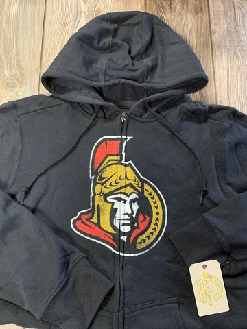 NWT Womens $30 Ottawa Senators Black Vintage-Look Logo Zip Front Hoodie Size XL Cover