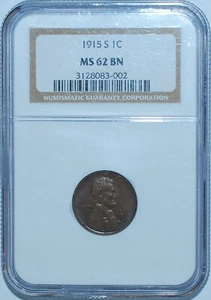 1915 S NGC MS62BN Lincoln Wheat Cent - Picture 1 of 2